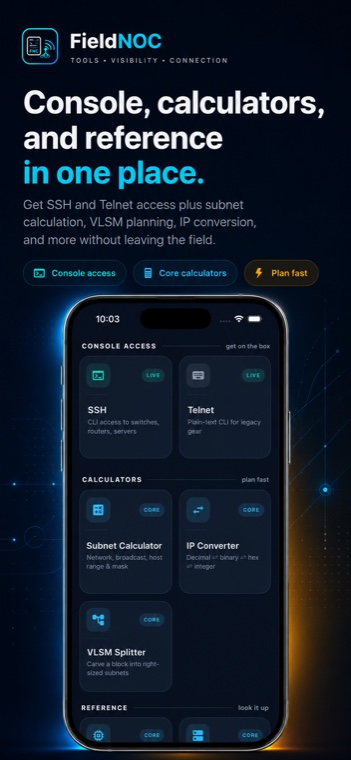 FieldNOC console access and network calculator tools