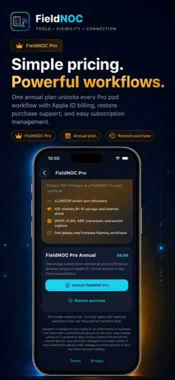 FieldNOC Pro annual subscription pricing screen